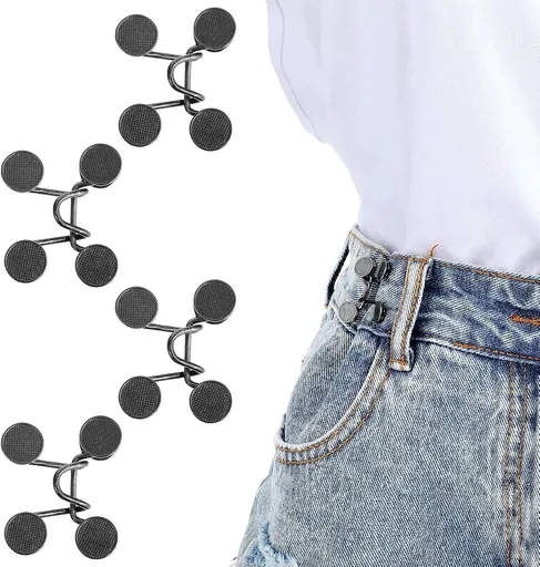 Waistband reinforcement clip - Set of 4 pieces - Adjustable belt buckle without rivets - Jeans button pin - Detachable waist buckle - Jeans waistband reinforcer - Trouser reinforcement button