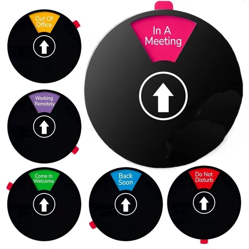 Office Door Signs, Rotating Status Door Sign - Do not Disturb, Out of Office, In a Meeting, Back Soon, Working Remotely, Welcome Come In - Dual Mounted Fit for Door, Wall or Window (Black)