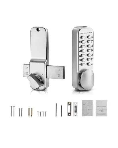 Mechanical Keyless Entry Door Lock, 14 Key Mechanical Door Lock, Mechanical Keypad Door Lock with Adjustable Thumb Knob, Single-Side Zinc Alloy Waterproof Keyless Gate Lock, for Home Office