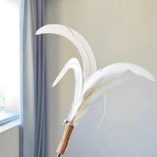 CHIYOOSU Cat Teaser Wand with Feather Bell Chicken feather replacement head beige