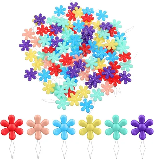 100 PCS Flower Shaped Needle Threaders for Sewing, Multicolor Embroidery Threader, Flower Head Needle Threader for Cross Stitch Sewing Quilting Embroidery Craft