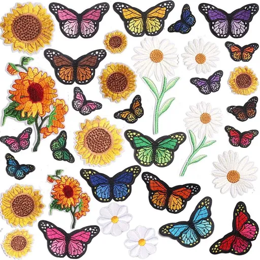 35 Pieces Embroidered Iron on Patch for Clothing,Sunflowers Butterfly Iron On Patches Set,Large Size Cute Decoration Embroidered