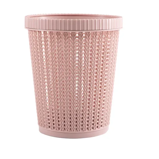 Pulling Bag Trash Can Imitation Rattan Round Plastic Garbage Bin Home Coverless Trash Storage Basket Pink L