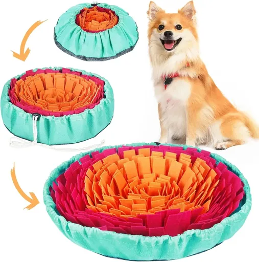 Interactive Snuffle Mat for Dogs – Slow Feeder & Foraging Puzzle Toy Made from Durable, Eco-Friendly Felt with Adjustable Drawstring, Anti-Slip Base, and Vibrant Color Combinations, Perfect for Mental Stimulation, Stress Relief, and Slow Eating Indoo