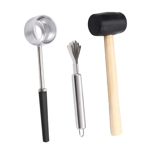 3pcs/Set Coconut Opener Tool Set Stainless Steel Easy to Handle Coconut Planing Opening Tool for Home Hotel