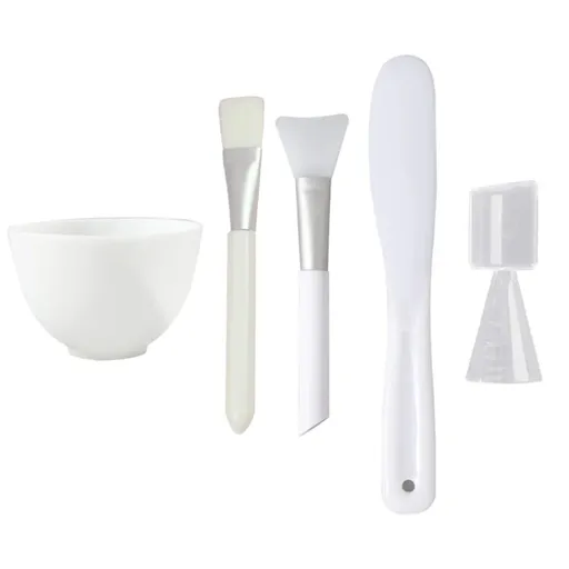 5 Piece Facial Mask Mixing Bowl Set, silicone bowls with brushes, spatula, measuring cup and scoop for spa skincare, White, 5.9 x 3.94 x 7.87 inches