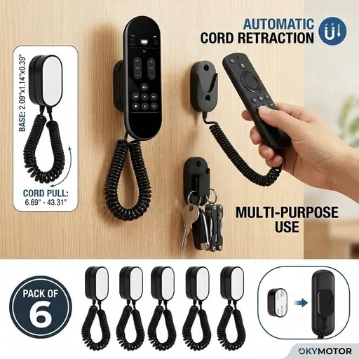 6Pcs Magnetic Remote Control Holder Wall Mounted Magnetic Remote Storage Organizer with Spring Rope for Small Items Keys