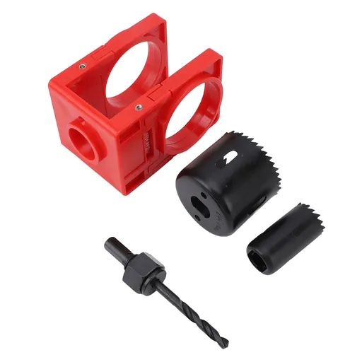 Lock Installation Kit with Guide Template Carbon Steel Plastic Door Hole Saw Kit for Wooden Doors Deadbolts Locksets Red