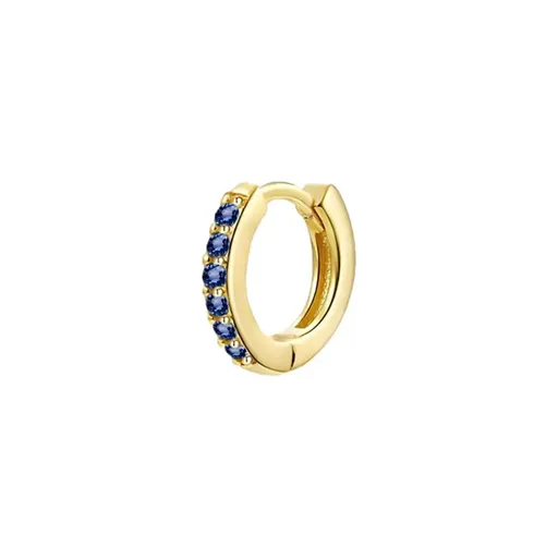 925 Sterling Silver Gold Rings Plated Cubic Crystal Cuff Huggie Hoop Earrings Au - Gold-Blue Crystal