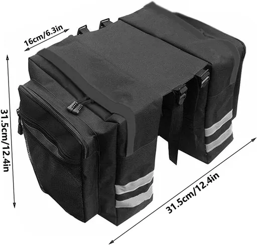 Waterproof Bicycle Rear Pannier Bag with Rain Cover, Large Capacity Carrier Bag for Commuting, Touring and Outdoor Cycling, Black