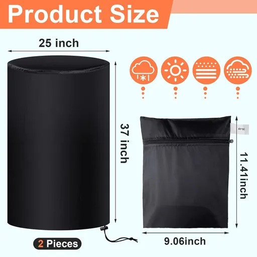 55 Gallon Drum Cover, 210D Oxford Cloth Water Storage Barrel Cover, 25 x 37 Inch Outdoor Waterproof Rain Snow Bucket lid with Drawstring, UV Protection, Anti Dust(2 Pcs)