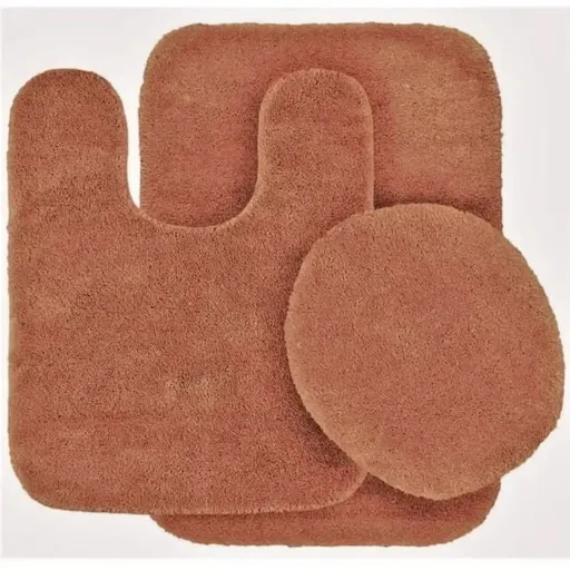Bathroom 6 Modern Solid Print 3-Count Grey Polyester Bath Rugs, 18 x 28, Non-Slip Backing Brick Rust