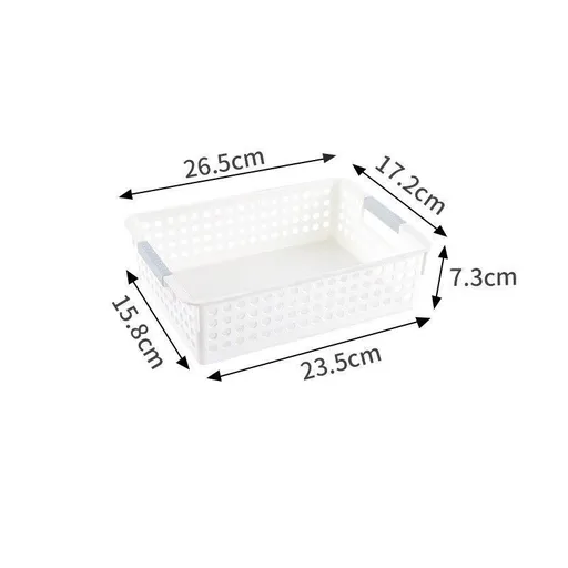 Shallow Plastic Storage Basket, Small Size, 10.43x6.77x2.87in, White, A5 Size Desk Organizer For Books & Cosmetics, Compact Home Gift