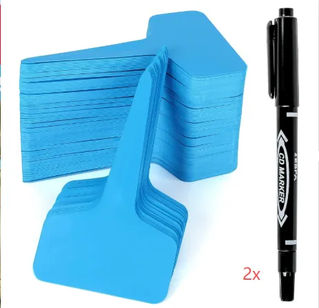 Blue 200 Pack Waterproof Plant Labels T-Type Garden Tags with 2 Marking Pens for Succulents Flowers Seedlings and Aussie Home Gardening Identification