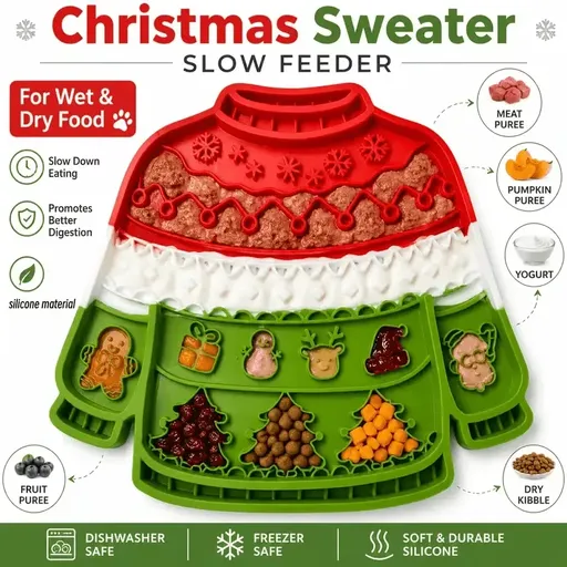 Christmas Sweater Pet Slow Feeder Lick Mat Strong Suction Cups Non-Slip Food Grade Silicone Calming Easy Clean for All Dogs Cats