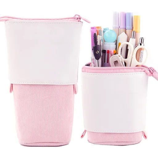 Telescopic Pencil Bag Pen Holder Stationery Case,Corduroy Stand-up Retractable Transformer Bag Colorful Organizer （2pcs）