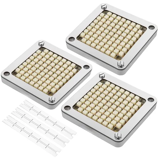 Replacement Chopper Blade, 3/8 inch, 3 PCS French Fry Blade Assembly with 6 Extra Knives, Stainless Steel Dicer Parts and Push Block for Cutting Potatoes Carrots Onions Cucumbers Mushrooms