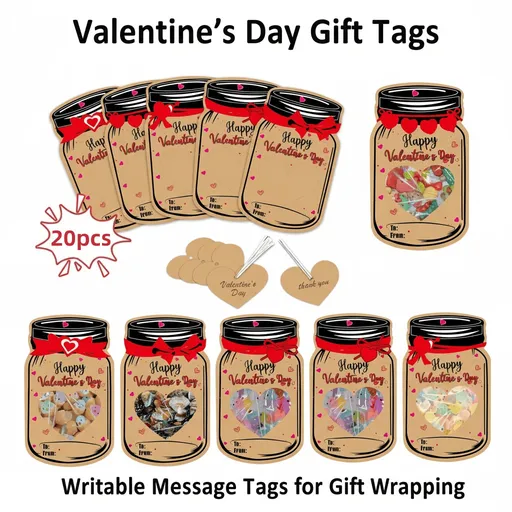 20PCS Valentine's Day Drift Bottle Shaped Gift Card Set - Premium Coated Paper Greeting Card for Family / School Exchanges and Party Favors