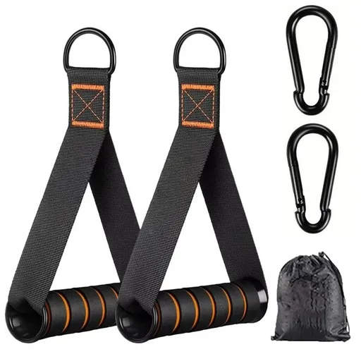 Resistance Band Handles, Foam Grip Workout Handles with Carabiners for Home Gym & Cable Training - Black Orange