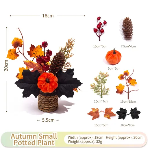 Autumn artificial mini potted plant, woven basket paired with sunflowers, pumpkins, and maple leaves, full and realistic petals, no maintenance required, adding warm autumn vibes to your home./32G model