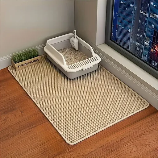 Double-Layer Honeycomb Cat Litter Mat – Waterproof, Slip-Resistant, Leak-Proof, and Easy-Clean Pet Mat for Litter Box Area, Odor-Free and Durable with 6 Vibrant Colors Available (L, Beige)