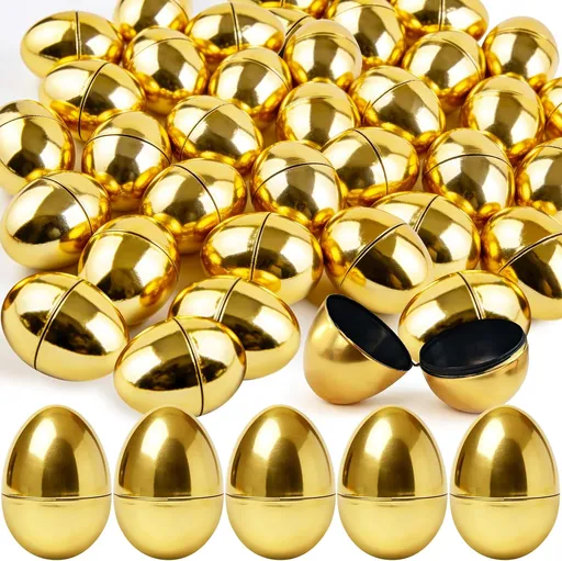 30 Pcs Gold Easter Eggs,2.3" Bulk Plastic Metallic Empty Easter Eggs,Fillable Shiny Golden Easter Egg for Easter Hunt Supplies,Basket Stuffers,Party Favor