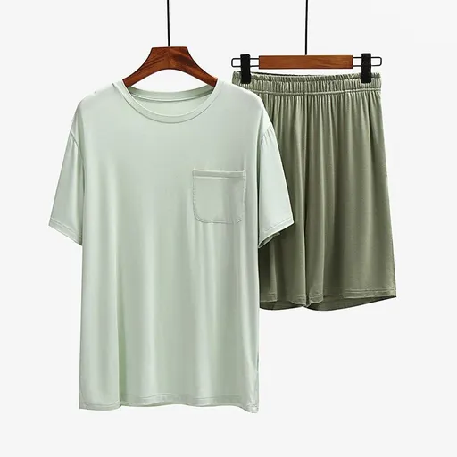 Men Undisciplined Summer Home Wear Short Sleeve... Light green short sleeve + grass green shorts XXL