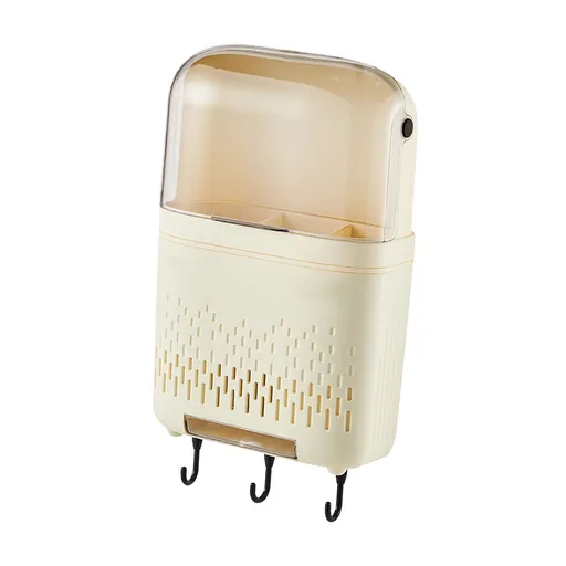 Wall Mounted Chopstick Holder with Hooks Self Adhesive Wall Mounted Chopstick Storage Box Kitchen Utensil Drainer with Lid