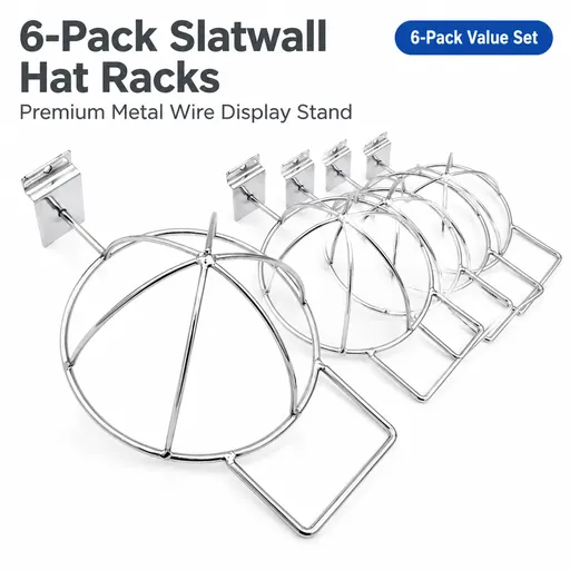 6 Pcs Slat Wall Hat Display Wire Headwear Rack Slatwall Accessories Metal Retail Display Racks for Baseball Hats Beanies Wigs Organization, Home, Retail Store, Warehouse(Sliver)