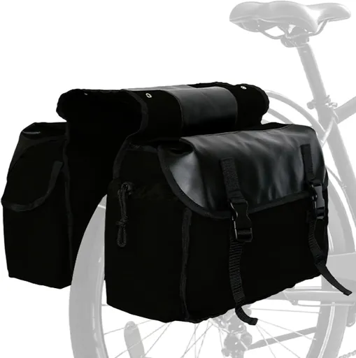 Vintage Double Bicycle Panniers Large Water-Resistant Canvas Bike Bags for E-bike & City Bike Black Set of 1