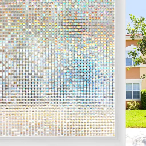 Window Privacy Film Stained Glass Window Film Mosaic Static Cling Decorative Window Vinyl, Removable Rainbow Window Tint