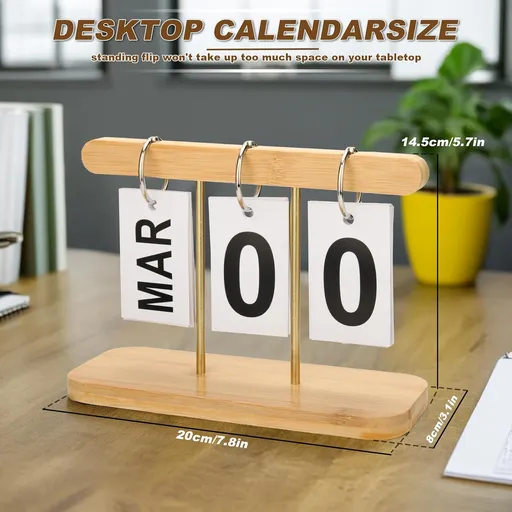Perpetual Daily Flip Calendar for Desk, Vintage Wood Perpetual Calendar With Large Display, Reusable Desktop Turn Page Month Date Display Rustic Farmhouse Desk Accessories for Home Office Decor (Wood)