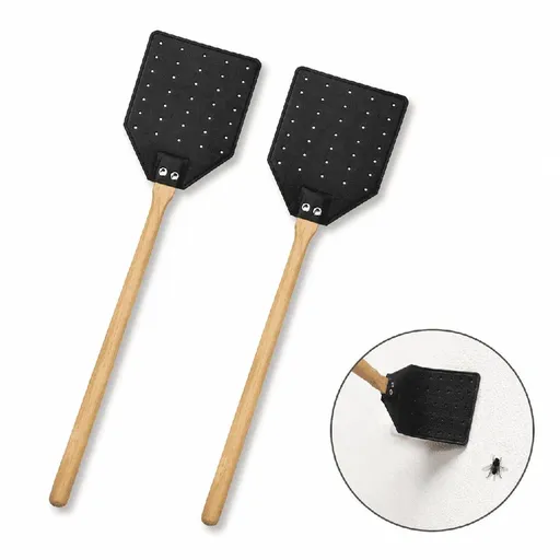 19.5 Inch Heavy Duty Fly Swatter Leather Fly Swatter Long Fly Swatter with Wood Handle 19.7" Length for Flies Bees Mosquitoes Outdoor Indoor Garden Supplies (Black)