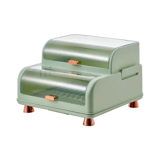 Draining Bowl Rack Plastic Tableware Drainer Storage Box Dish Chopsticks Drying Box with Lid Light Green
