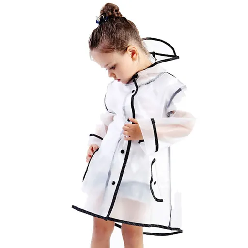 Hooded Transparent Raincoat Girl Boys Rain Coat Hooded Outdoors Clear Waterproof Kids Toddler Children's Rainwear Protective Covers 1-10T 3-6Y White