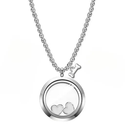 Pet Ashes Memorial Necklace, Glass Circle Urn Pendant with Stainless Steel Chain for Pet Fur, Dried Flowers and Keepsake Jewellery, Transparent