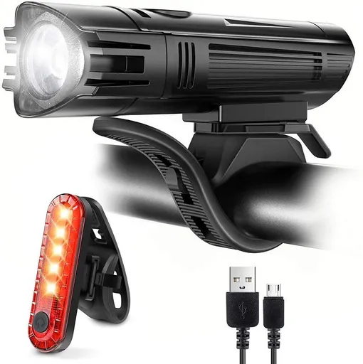 Ultra Bright USB Rechargeable Bike Light Set, Powerful Bicycle Front Headlight and Back Taillight, 4 Light Modes, Easy to Install for Men Women Kids Road Mountain Cycling