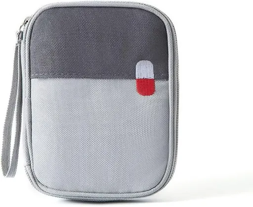 Portable Mini First Aid Bag Empty, Small Size Travel Medicine Pouch Double Zippers Handy Pills Pocket for Travel Home, Gray, 11 x 14 x 2 cm