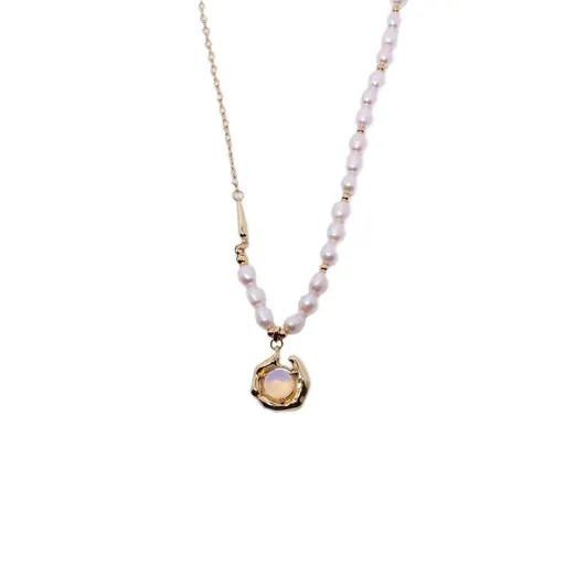 Vintage Moonstone and Pearl Necklace with Chain Fashion Jewelry Women and Girls - Gold
