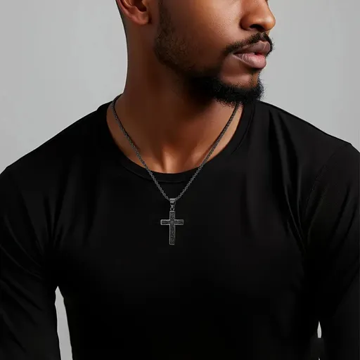 Titanium Steel Cross Necklace: Eternal Faith, Timeless Quality. BLACK