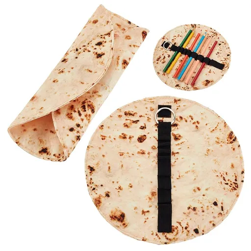 2Pcs Funny Pencil Case Holder Roll Canvas Pencil Pouch Pancake Canvas Pen Roll Up Round Pencil Holder Pancake - 8.6 Inch