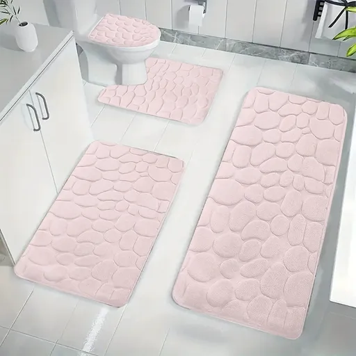 Bathroom Rugs Sets 4 Piece with Toilet Lid Cover, Non-Slip Absorbentb Rugs and Mats for Bathroom, Bath Rug Set Pink