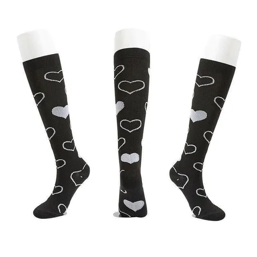 L/XL Size Compression Socks Unisex Adult Nursing Travel Stocking Sport - Black Heart