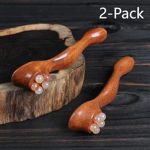 2-Piece Gua Sha Set Massage Stick Natural Horn Roller for Eyes Face Meridians Full-Body