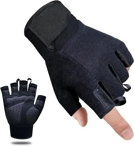 Fitness Gloves Half Finger Breathable Non Slip Weightlifting Training Workout Palm Support For Men And Women - Black XL