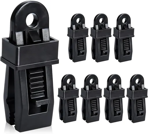 8 Pack Black Tarp Clips with Eyelets Heavy Duty Tent Canvas Clamps for Camping Caravan Awning Boat Outdoor Use