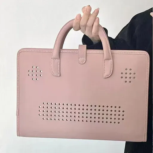 Chic Pink 14-Inch Laptop Handbag - PU Leather Sleeve with Carry Handles & Cooling Vents