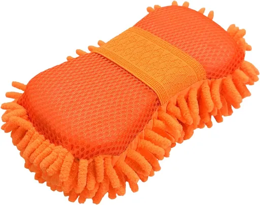 Microfiber Car Wash Sponge, Scratch-Free Vehicle Washing Mitt with Chenille & Mesh Sides, Highly Absorbent Sponge Lint-Free Cleaning Tool for Car Washing & Detailing (Orange)