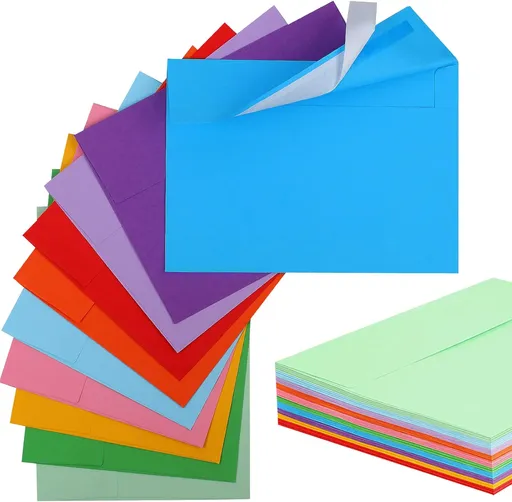 50 Pack Colored Envelope, 5x7 Envelopes, A7 Envelopes for Invitations, Printable Invitation Envelope Weddings, Photos, Postcards, Greeting Cards, Mailing - (5" x 7")
