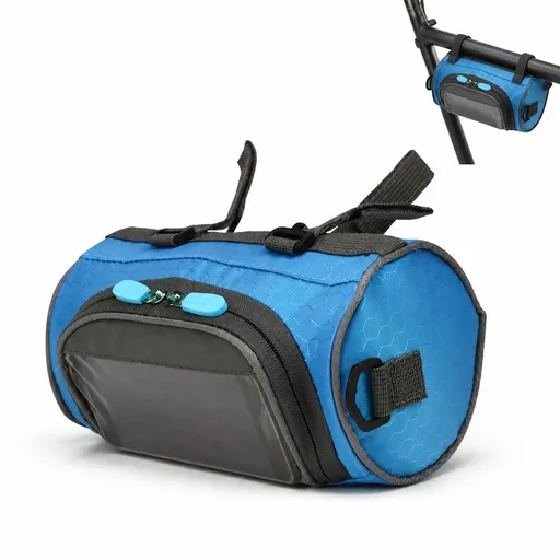 Bike Handlebar Bag Waterproof Bicycle Front Bag with Touch Screen Phone Pouch and Reflective Strip for Commuting and Outdoor Cycling, Blue